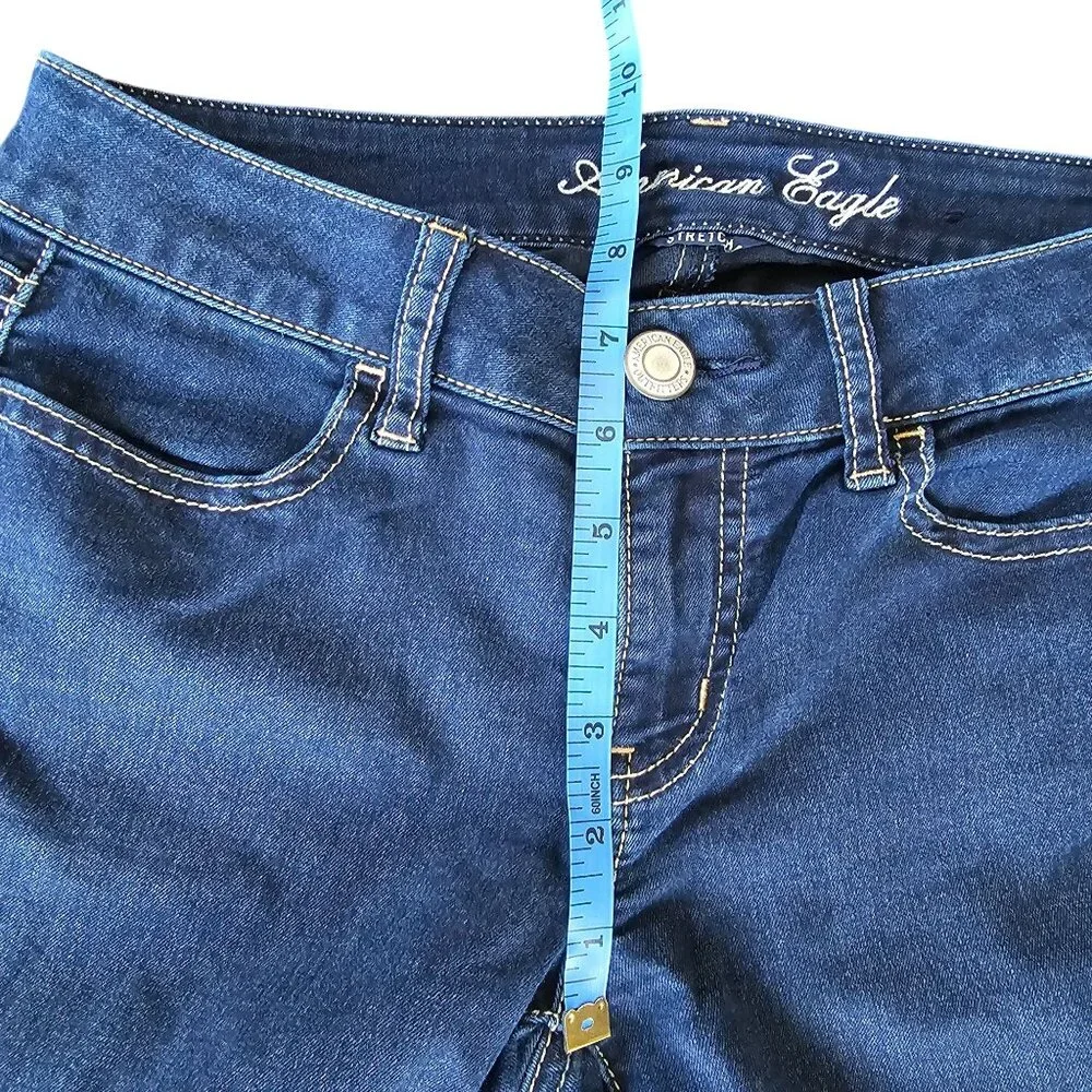 American Eagle Women's Dark Wash Jegging Jean's bold stitching size 2 - Picture 8 of 11